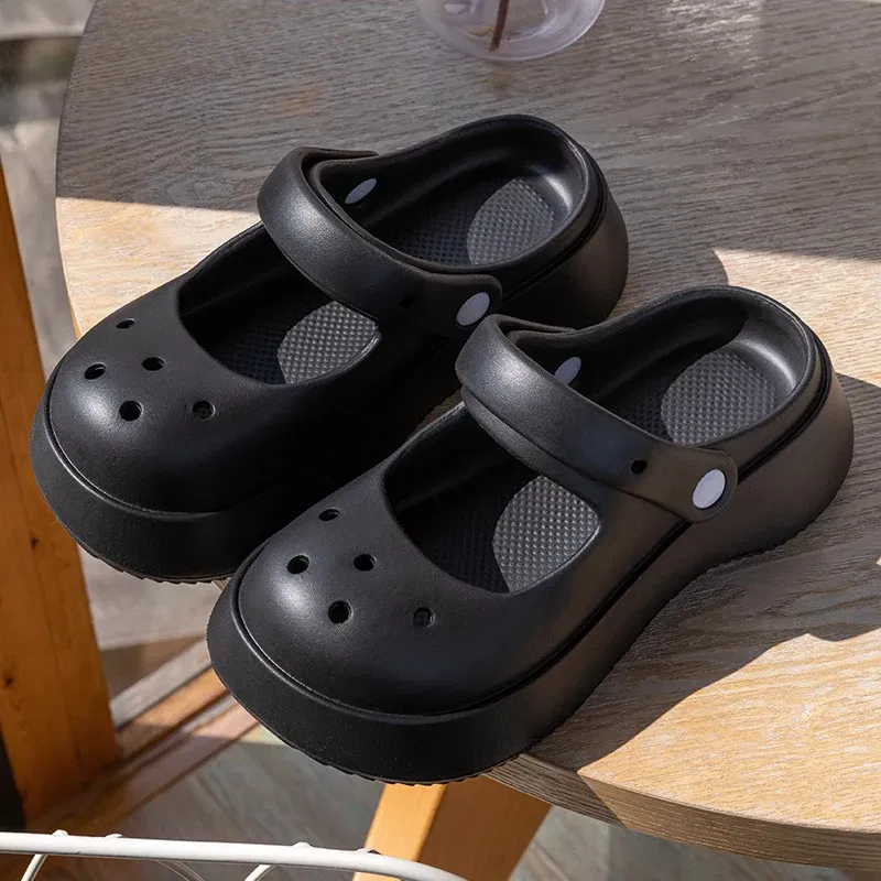 Color: black, Shoe Size: 35 - Summer Women Slippers Fashion Thick Bottom Hole Shoes EVA Slippers Anti Slip Baotou Slippers Outdoor Beach Sandals Slippers