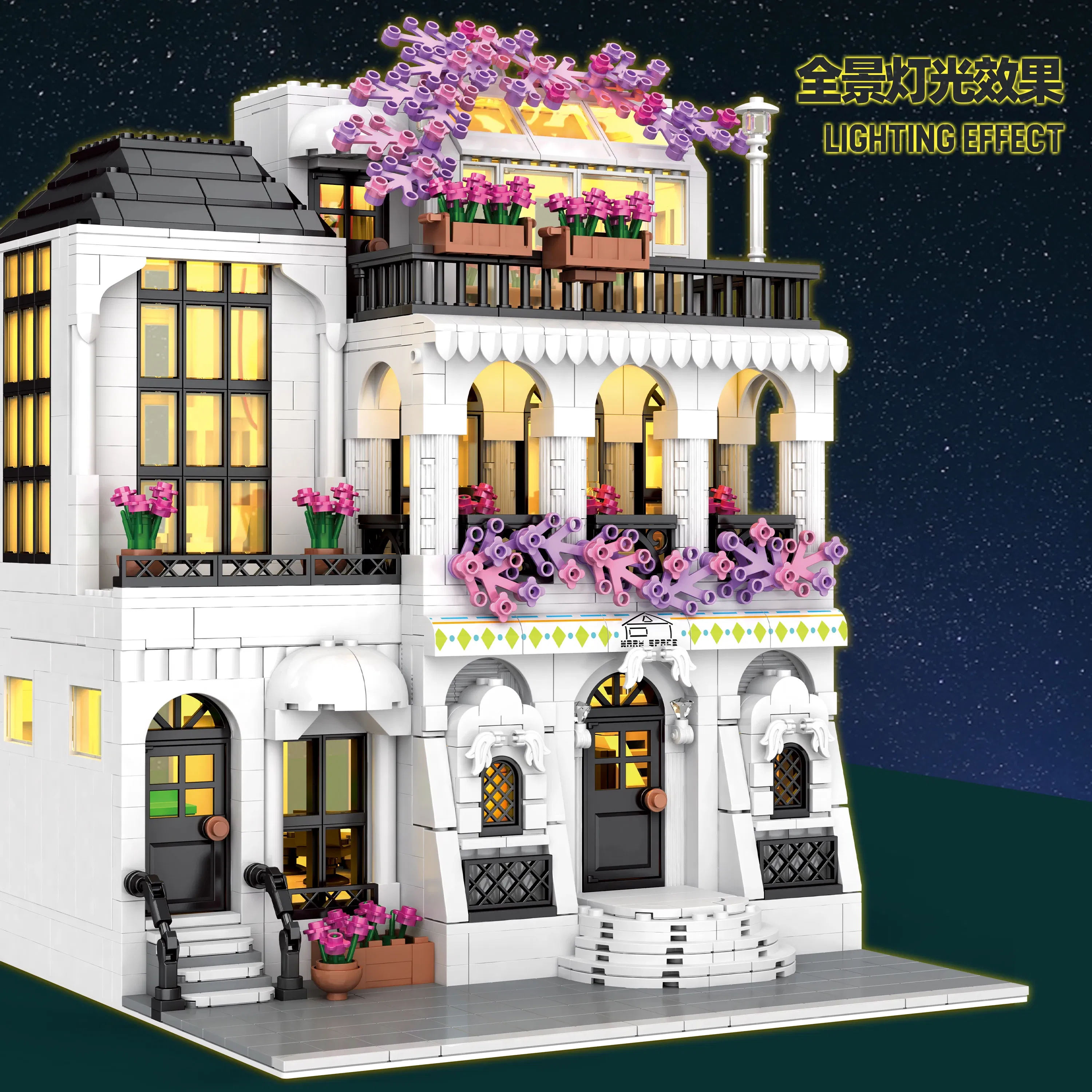 Color: light green - MOC Creative European Architecture Building Blocks Garden Hotel Flower Street Villa Street View Bricks Ideas Toy For Friend Gift