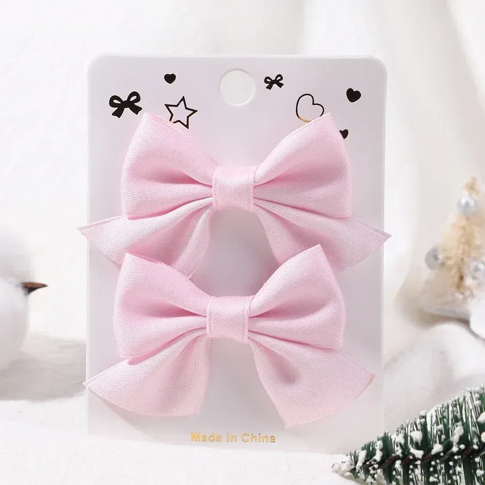 Color: PURPLE - 2Pcs/Set Solid Color Kids Bows Hair Clips for Baby Girls Handmade Plaid Bowknot Hairpin Barrettes Photograph Hair Accessories