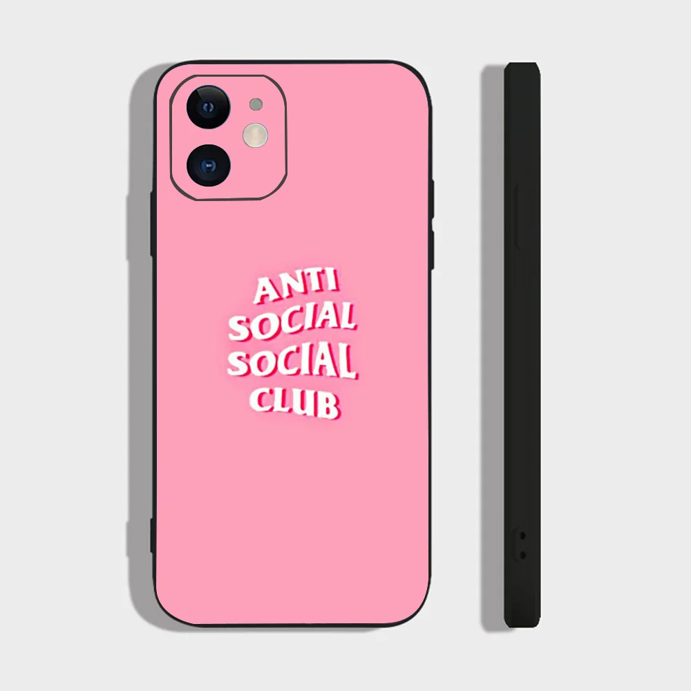 Color: green, Material: leather - Anti Social Social Club Phone Case For IPhone 16 15 14 13 Pro Max 11 12 Mini X Xs XR Se 2022 Black Silicone Cover