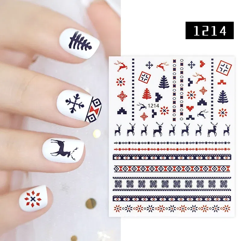 Color: Dark Khaki - 1Pc Christmas Stickers Santa Claus Snowflake Decals Catoon Image Muti- Pattern New Year Halloween Nail Art Stickers for Manicure