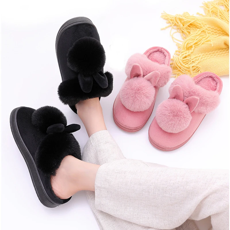 Color: GRAY, Shoe Size: 33.5 - Women Home Slippers Indoor Bedroom Light Couple Slipper Solid Soft Flip Flops Winter Warm Furry Plush Shoes