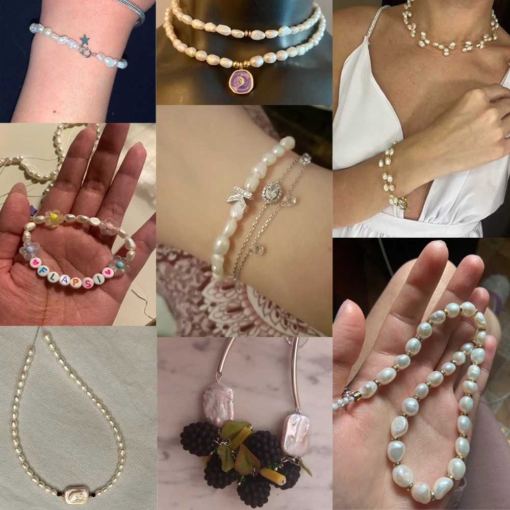 Color: Green, Item Diameter: 4mm - 100% Natural Freshwater Pearl Wholesale A/AA/AAA High Quality Rice Shape Beads For Jewelry Making DIY Bracelets Necklace