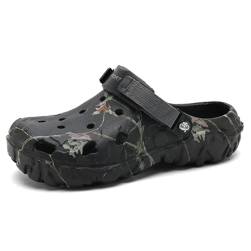 Color: army green, Shoe Size: 44 - Men Summer Slippers Thick Sole Mens Clogs Sandals Hollow Breathable Flip Flops Sandals Shoes Fashion Beach Slippers