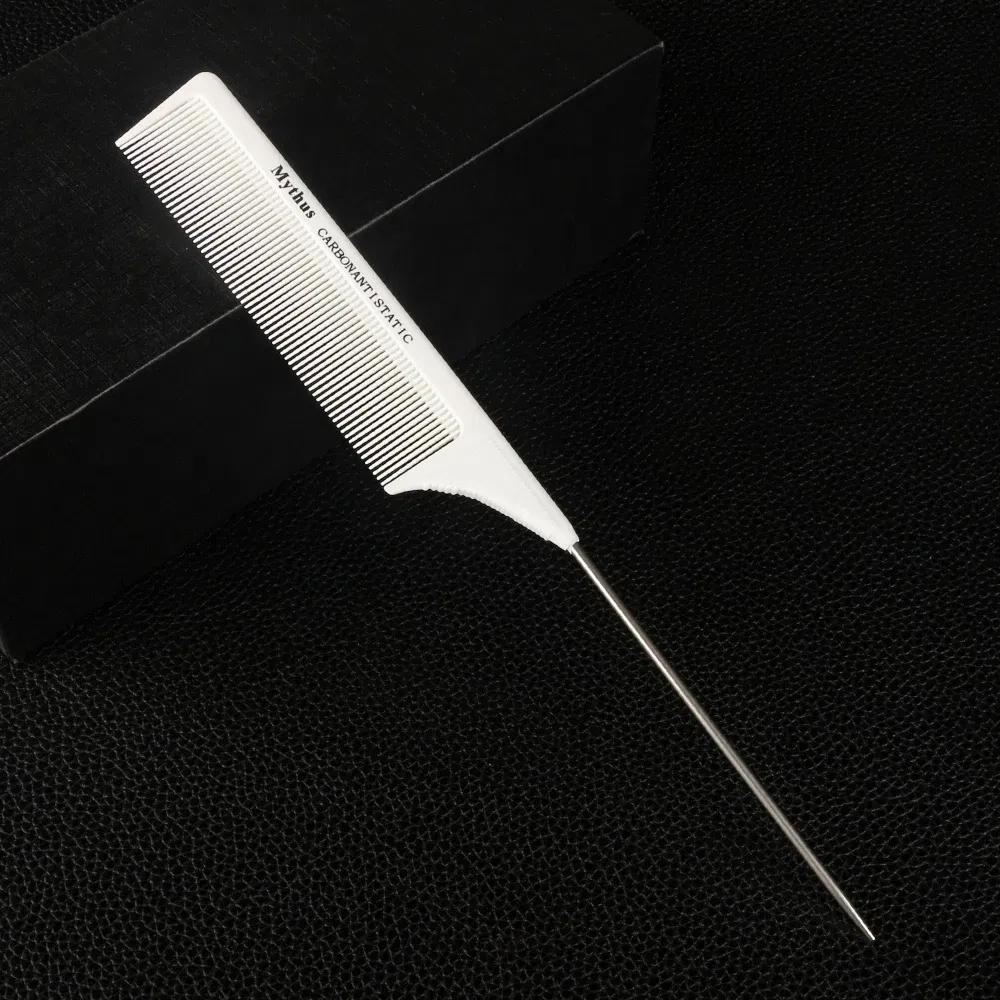 Color: Light Red - Mythus Hairdressing Carbon Comb For Haircut Barber Anti Static White Rat Tail Comb Beauty Professional Hair Styling Tools Comb