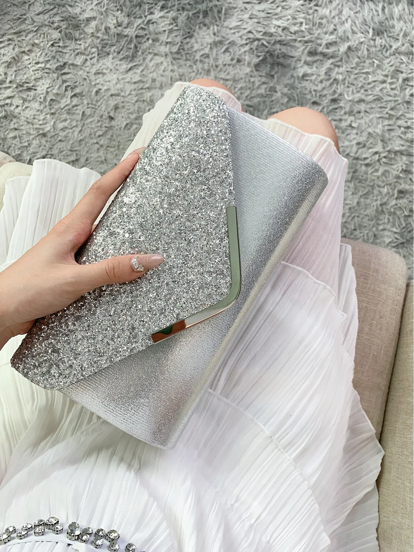 Color: black - Glitter Bling,Shiny Elegant And Fashionable Envelope Clutch Bag, Party Wedding Handbag For Women Dinner Bag
