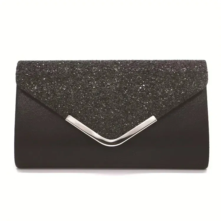 Color: black - Glitter Bling,Shiny Elegant And Fashionable Envelope Clutch Bag, Party Wedding Handbag For Women Dinner Bag