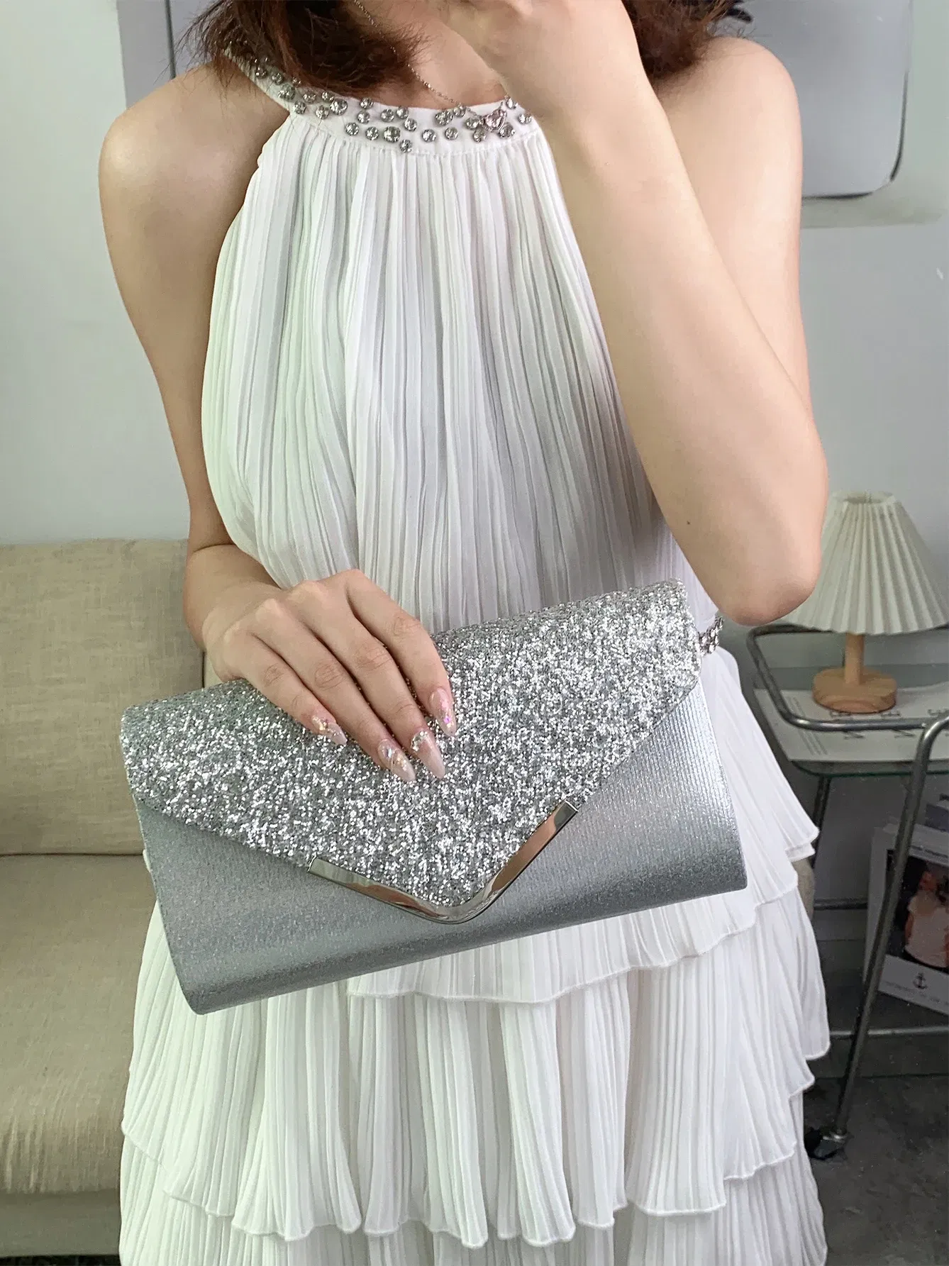 Color: black - Glitter Bling,Shiny Elegant And Fashionable Envelope Clutch Bag, Party Wedding Handbag For Women Dinner Bag