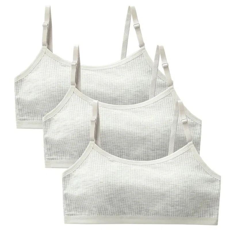 Color: black, Kid Size: 2T - 3pcs Cotton Children Innerwear Girls Bras Removable Sponge Cup Puberty Students Training Bras Breathable Teenage Girl Brassieres