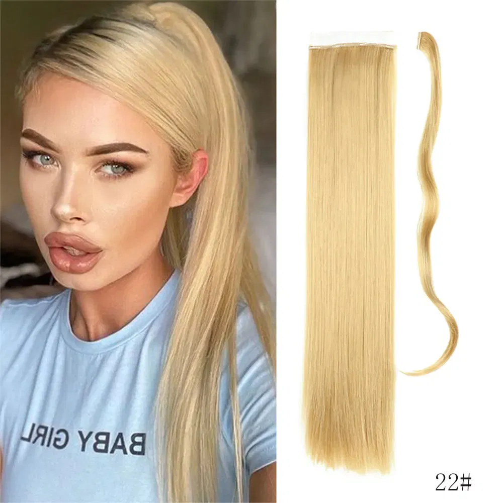 Color: T27/30/4 - LINWAN Synthetic Long Straight Wrap Around Clip In Ponytail Hair Extension Heat Reistan Pony Tail Fake Hair