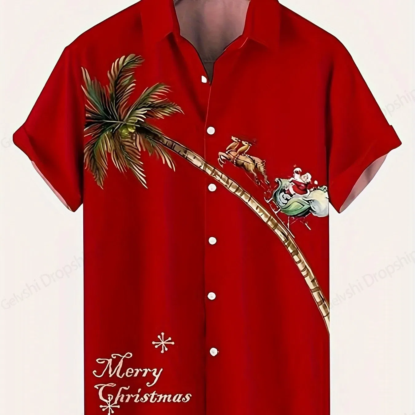 Color: SKY BLUE, Size: XXL - Men's Retro Christmas Hawaiian Shirt Men Women Fashion Cartoon Santa Claus Shirts Short Sleeve Blouse Festive Holiday Top Elk