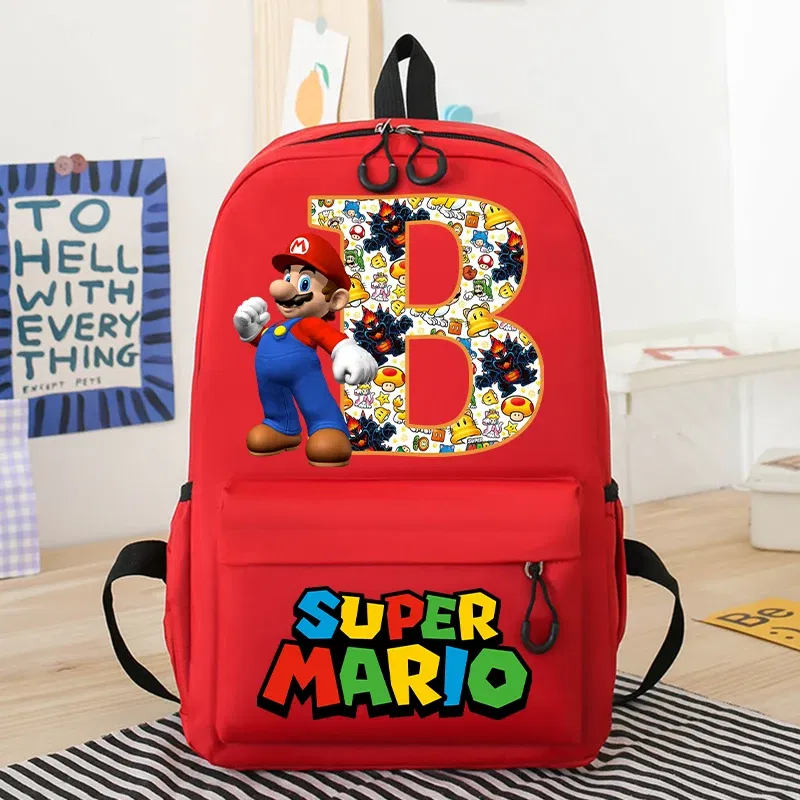 Color: black, Size: >40cm - New Super Mario Bro School Bag Cartoon Letter Printed Children Backpack Boys Girls School Backpacks Children's Birthday Gifts