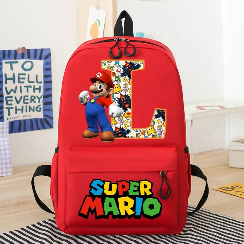 Color: black, Size: >40cm - New Super Mario Bro School Bag Cartoon Letter Printed Children Backpack Boys Girls School Backpacks Children's Birthday Gifts