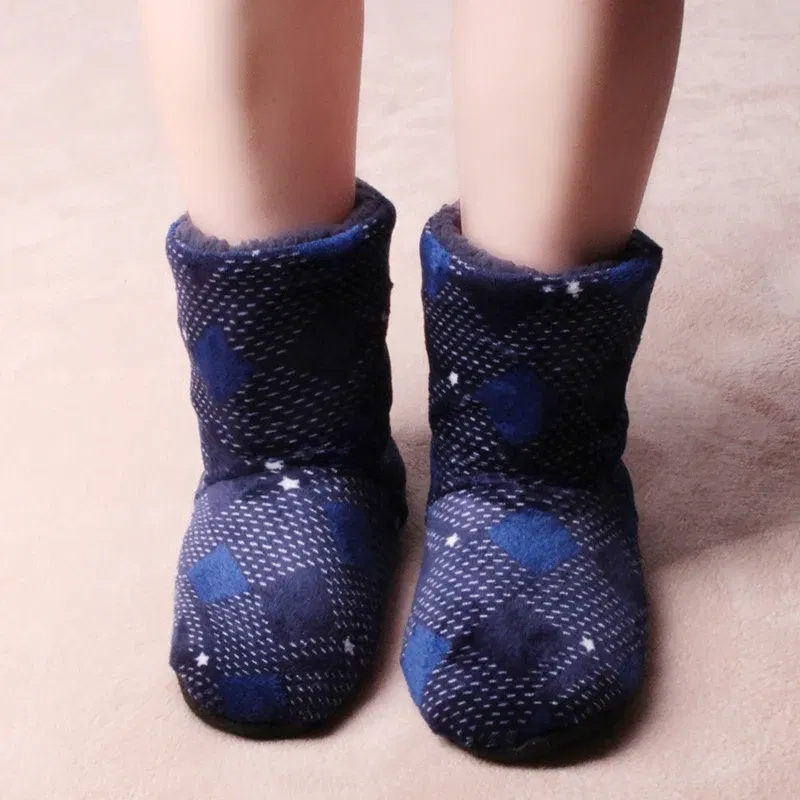 Color: GRAY, Shoe Size: 43 - Mntrern Casual Men Shoes Home Slippers Lattice Soft Plush Male House Slippers Warm Winter New Cotton Slippers Shoes Men Big Size