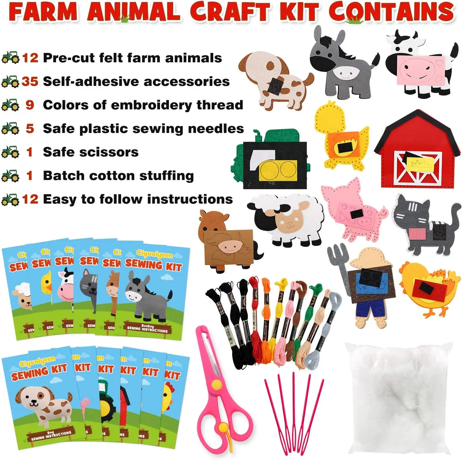 Color: Light Grey - Christmas Sewing Kit Animal Sewing Craft Kit Farm Animal Toy DIY Crafting Sewing Set Educational Craft Set For Children Gifts