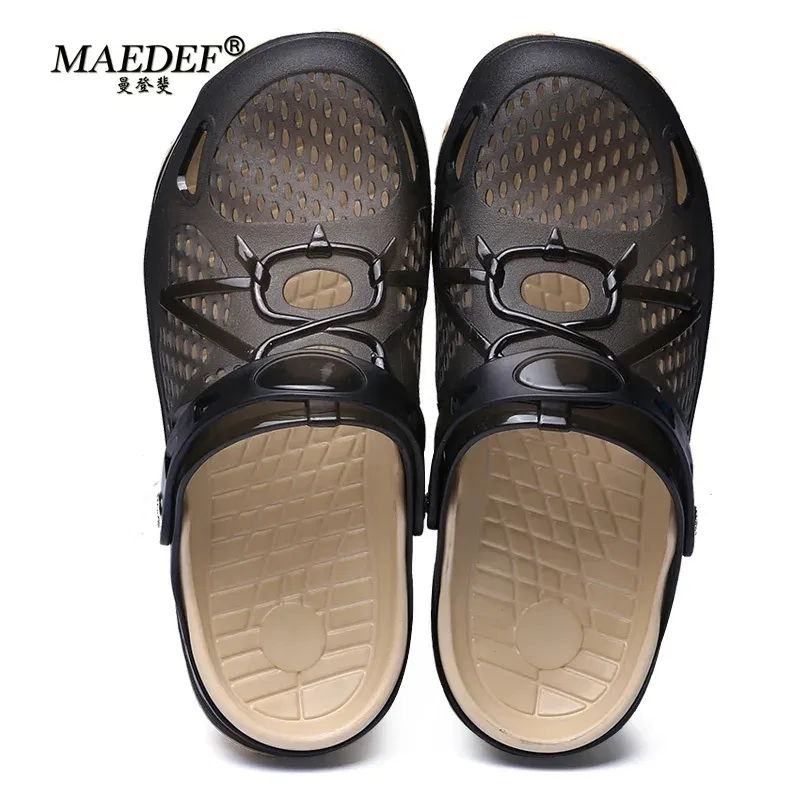 Color: Blue, Shoe Size: 38 - MAEDEF Fashion Men Slippers Summer Waterproof Beach Slippers Hot Sale Casual House Bathroom Slides Non Slip Outdoor Men's Shoes