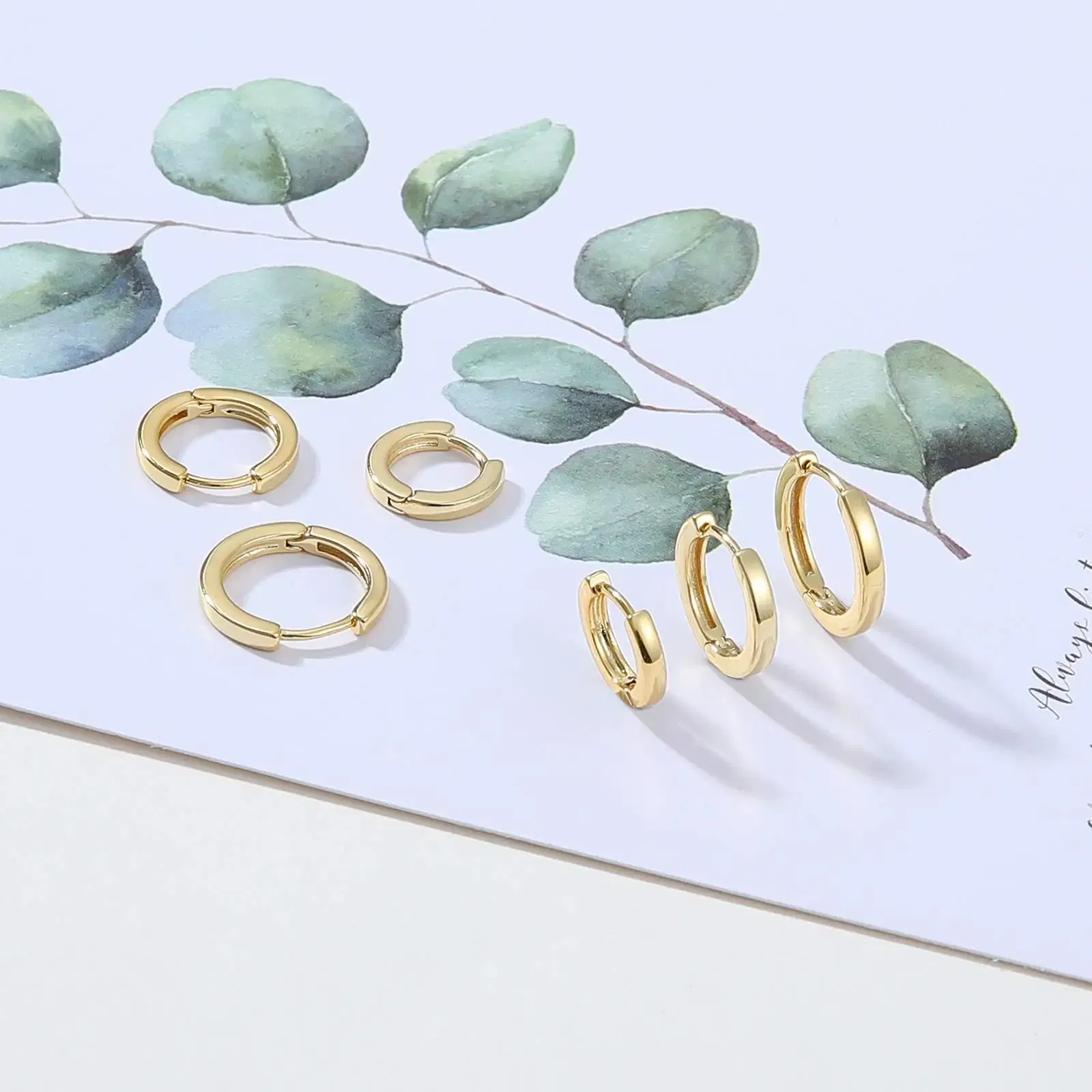 Metal Color: Light Yellow Gold Color - Vonmoos New Women 3 Pairs Small Earrings Lady Classic 14K Gold Hoop Fashion Tiny Huggie Hoop Earrings Set Hypoallergenic Earring