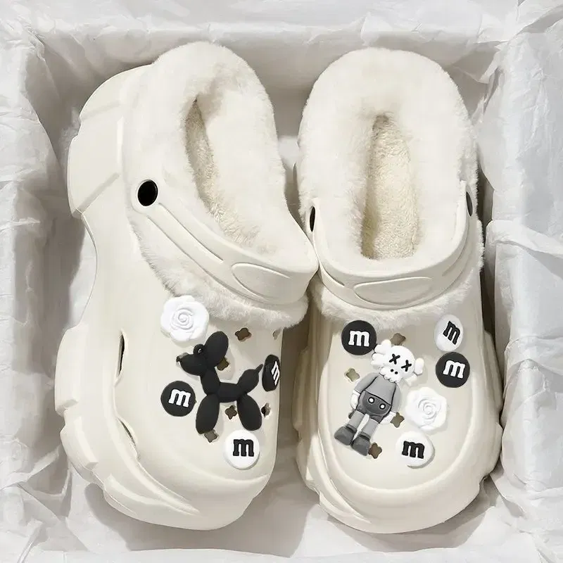 Autumn and winter DIY accessories girls cute padded slippers warm sandals non-slip cloud hole shoes plus cotton garden shoes