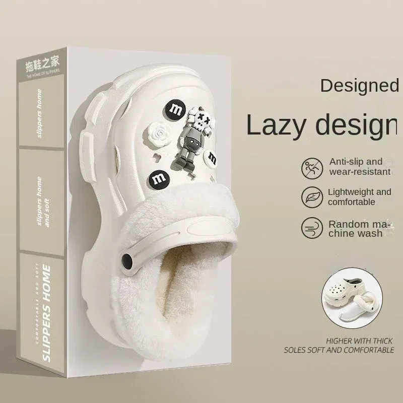 Autumn and winter DIY accessories girls cute padded slippers warm sandals non-slip cloud hole shoes plus cotton garden shoes