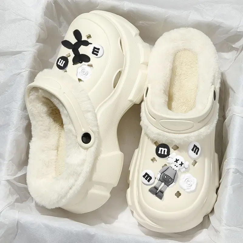 Autumn and winter DIY accessories girls cute padded slippers warm sandals non-slip cloud hole shoes plus cotton garden shoes