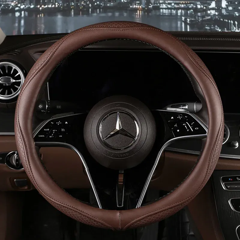 Color Name: GRAY - Car Anti-Slip Leather Steering Wheel Cover Universal Car Steering Wheel Protective Cover Fashion Style 38cm Sport Style Cool