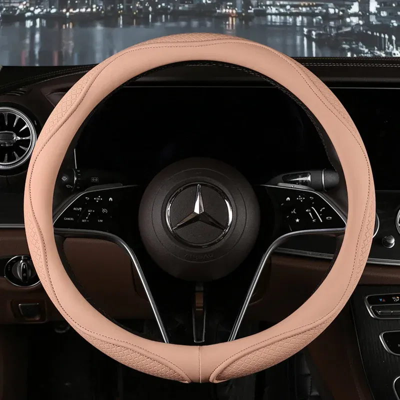 Color Name: GRAY - Car Anti-Slip Leather Steering Wheel Cover Universal Car Steering Wheel Protective Cover Fashion Style 38cm Sport Style Cool
