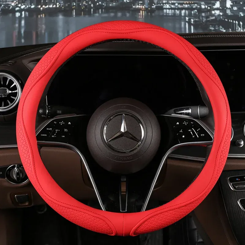 Color Name: GRAY - Car Anti-Slip Leather Steering Wheel Cover Universal Car Steering Wheel Protective Cover Fashion Style 38cm Sport Style Cool