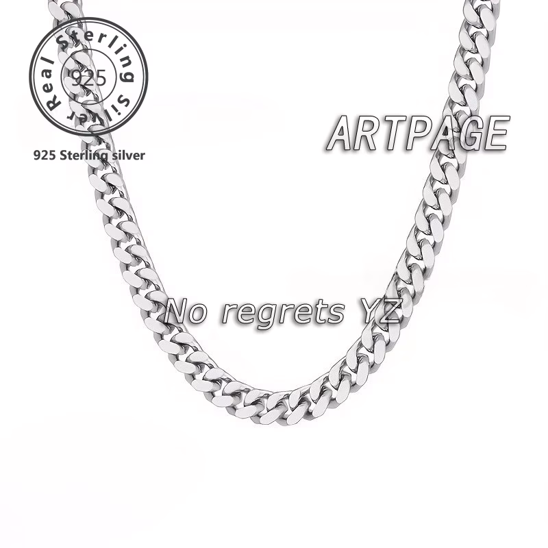 925 Silvery Plated 7mm Cuban Chain Men's Necklace