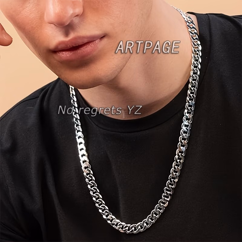 925 Silvery Plated 7mm Cuban Chain Men's Necklace