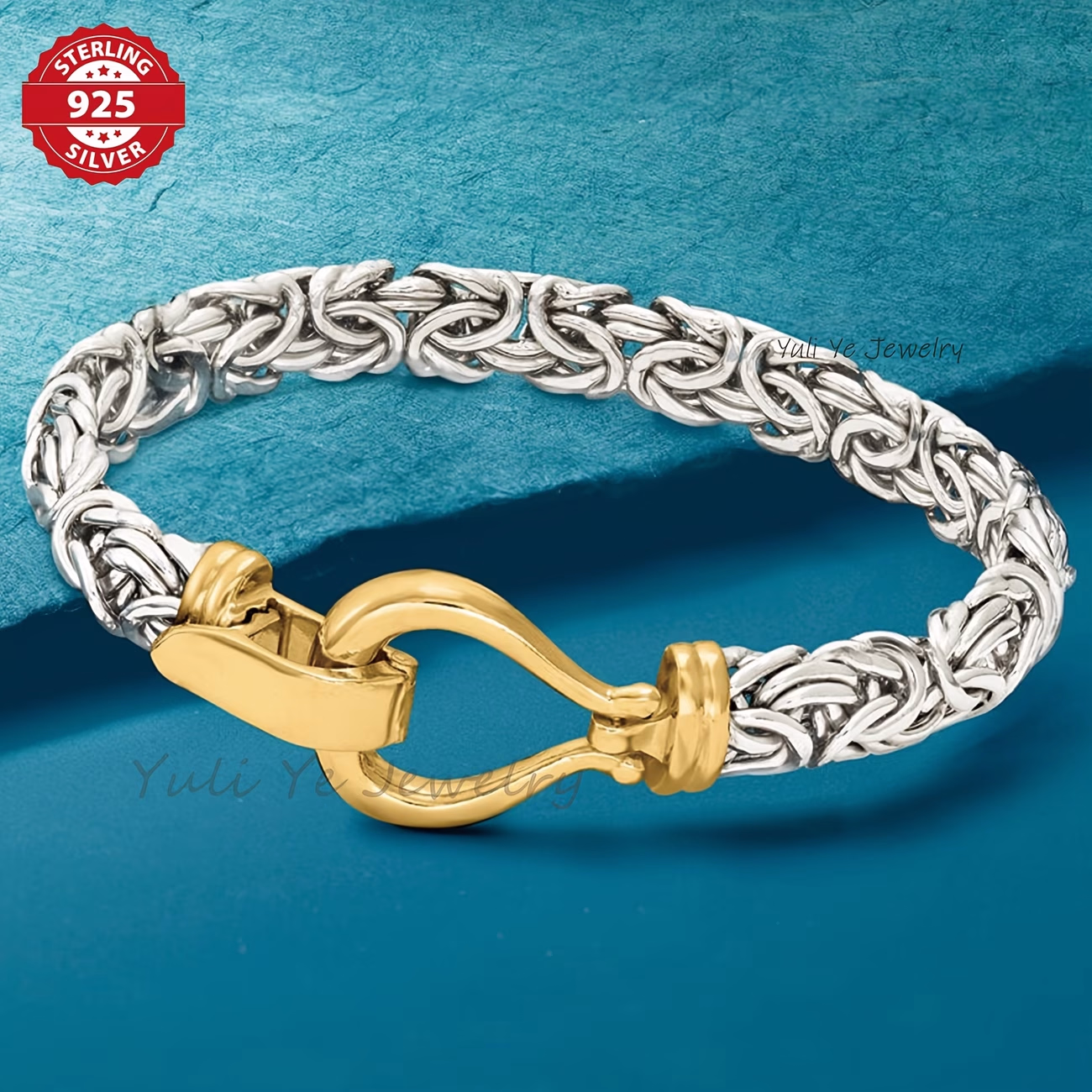 925 Sterling Silvery Byzantine Straw Rope Large Loop Clasp Women's Bracelet – Elegance in Every Detail