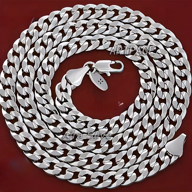 925 Silvery Plated 7mm Cuban Chain Men's Necklace – Trendy, Unique, and High-Quality Design