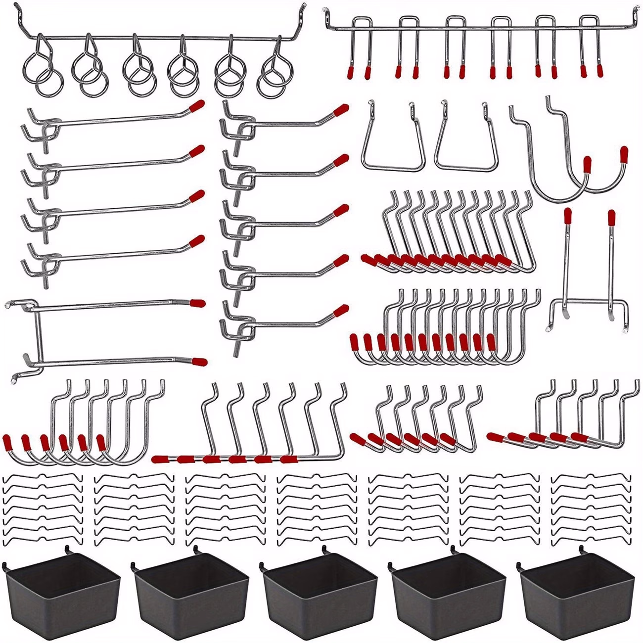 114 Pegboard Hooks Set with Metal Hooks – Complete Storage and Organization Solution for Your Workspace