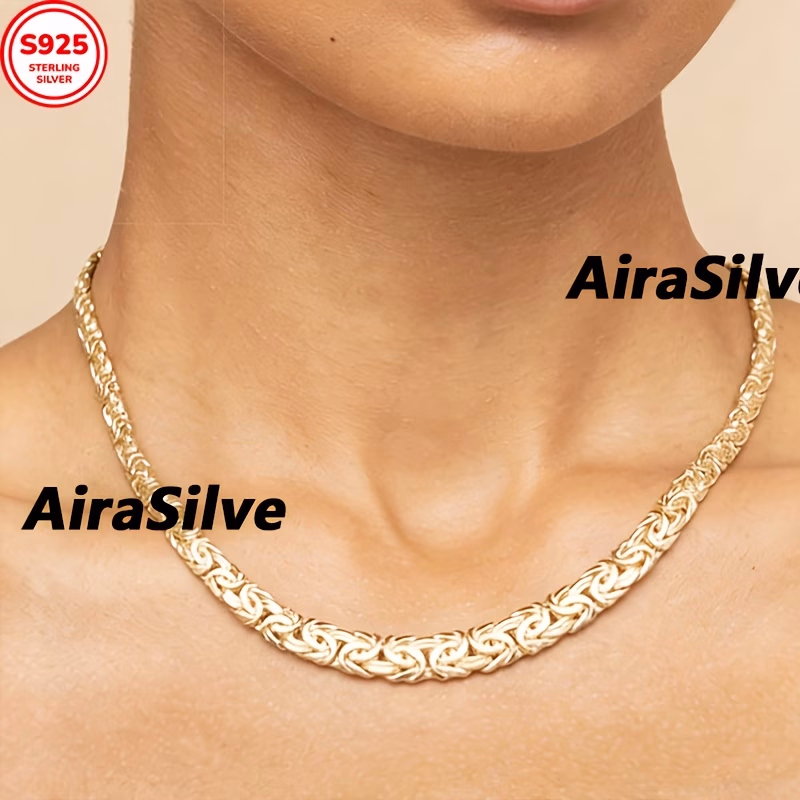 925 Silvery 18K Gold Plated Bold Byzantine Men's Necklace – Luxury, Style, and Timeless Design