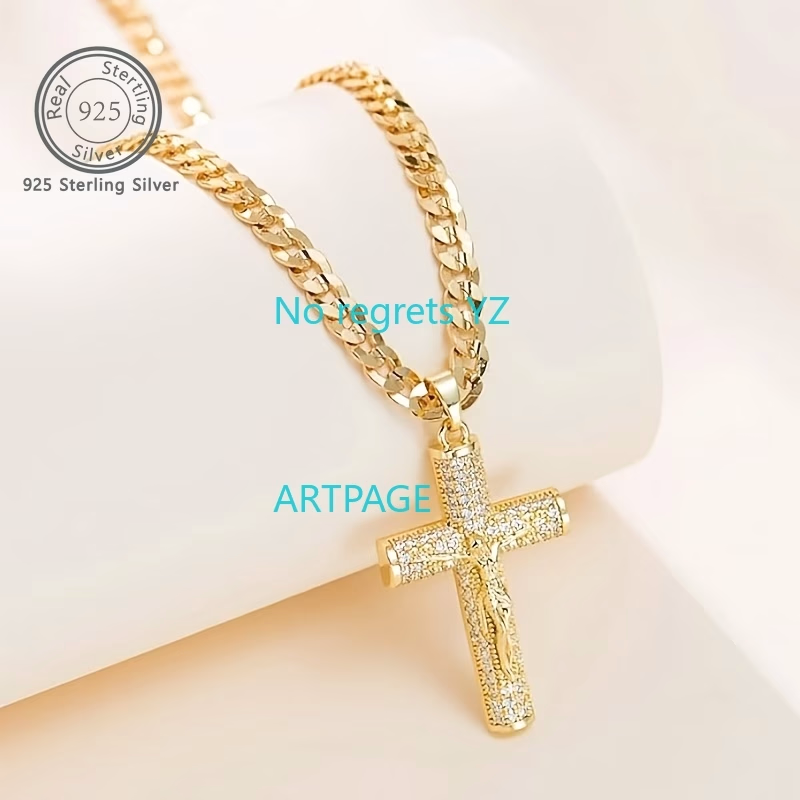 Men's Cross Necklace, Vintage 925 Silver Cross Pendant Necklace – Timeless Elegance and Spiritual Symbolism