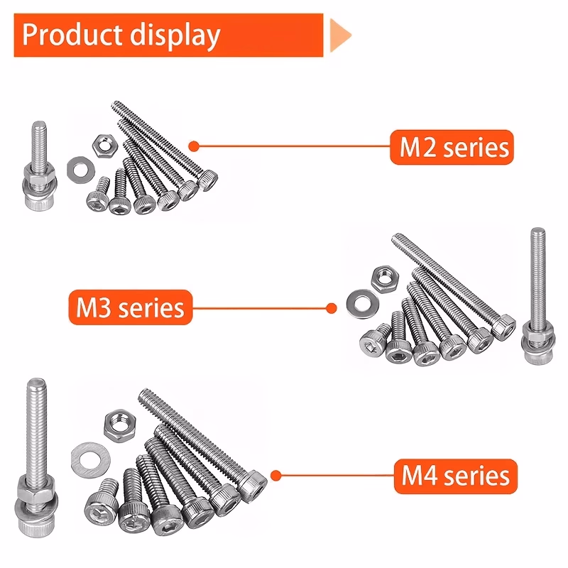 1080pcs M2, M3, and M4 Stainless Steel Screws, Bolts, Nuts, and Washers Set – Precision Fasteners for Electronics, Machinery, and Home Repairs