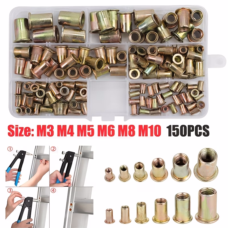 150pcs Zinc Carbon Steel Threaded Rivet Nuts – Durable, High-Quality Fasteners for a Variety of Applications