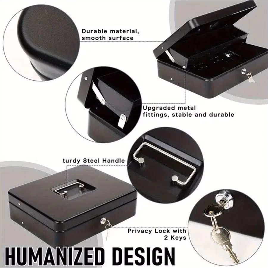 Steel Locking Cash Box with Key Lock & Cantilever Money Tray – Secure, Organized Storage for Your Cash and Documents