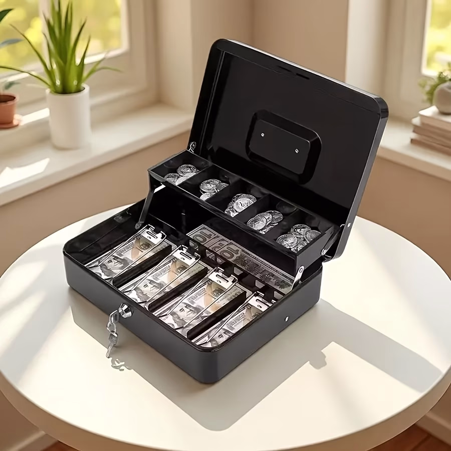 Steel Locking Cash Box with Key Lock & Cantilever Money Tray – Secure, Organized Storage for Your Cash and Documents