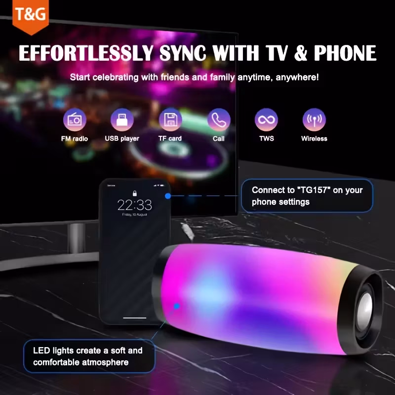T&G 157 LED Colorful Light Flashing Wireless Speaker with Subwoofer – Powerful Sound, Portable Design