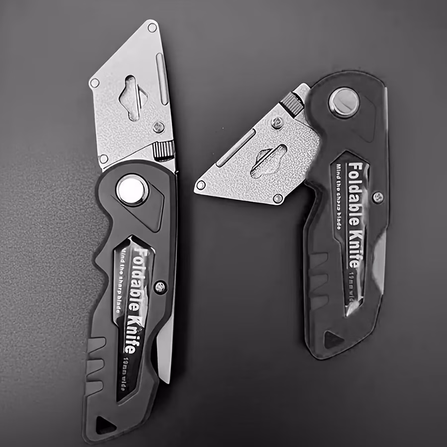 Folding Utility Knife with Stainless Steel Head – Heavy Duty Box Cutter for Carton, Carpet, and Plastic Cutting