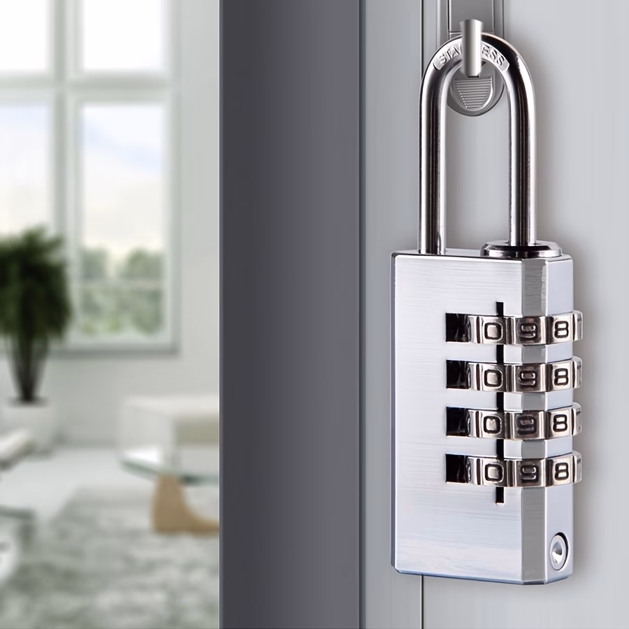 4 Digit Resettable Combination Lock – 304 Stainless Steel and Shackle Padlock for Sheds, Cabinets, and Lockers