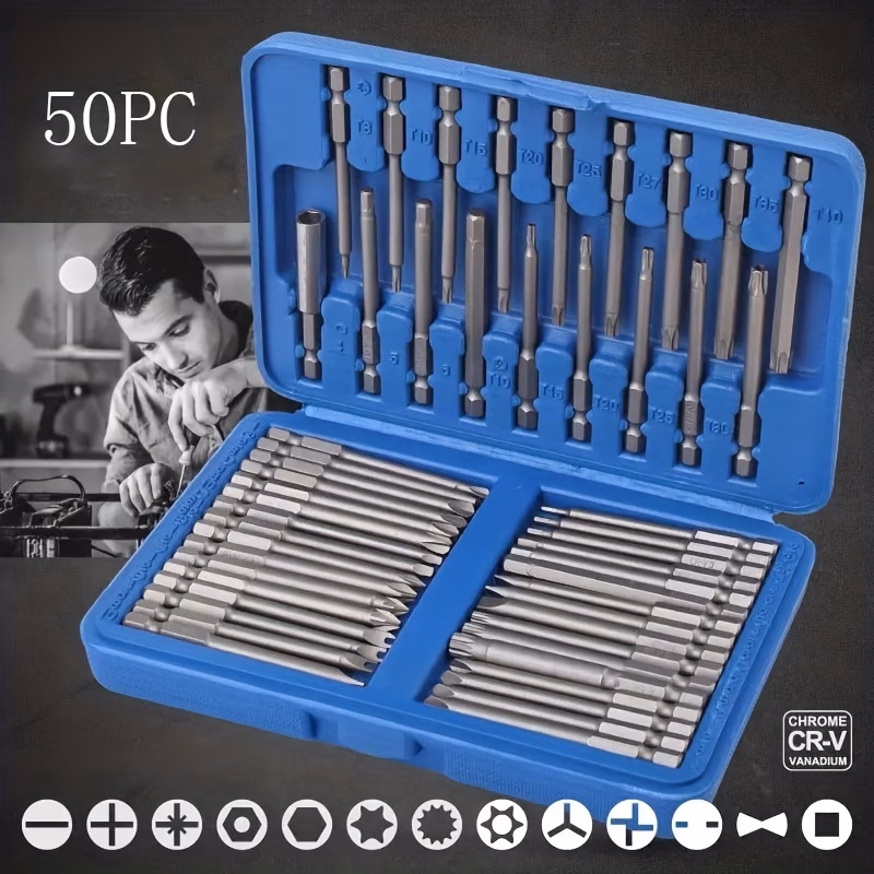 50pcs Heavy-Duty Magnetic Screwdriver Bit Set – Precision Bits for Automotive, Electronics, and General Repairs