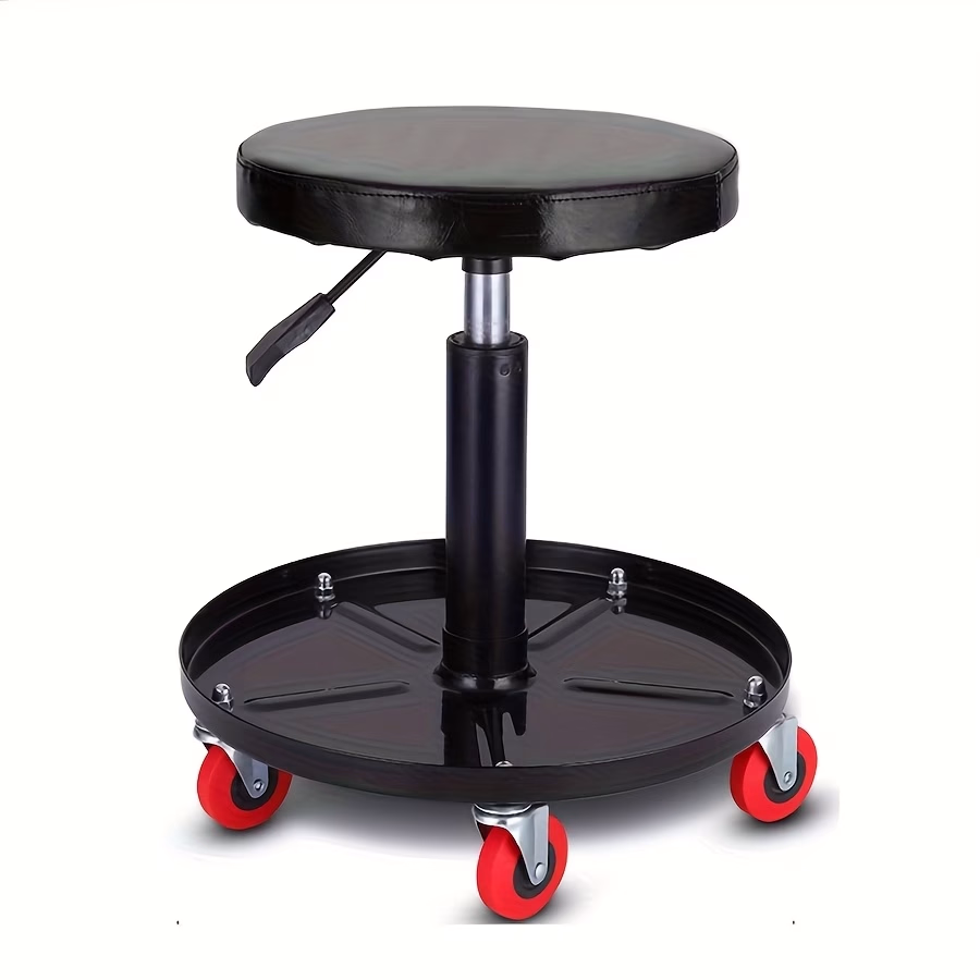 Adjustable Height Rolling Mechanic Stool with Tool Tray & 360° Swivel Casters – Comfort and Functionality for Your Workshop