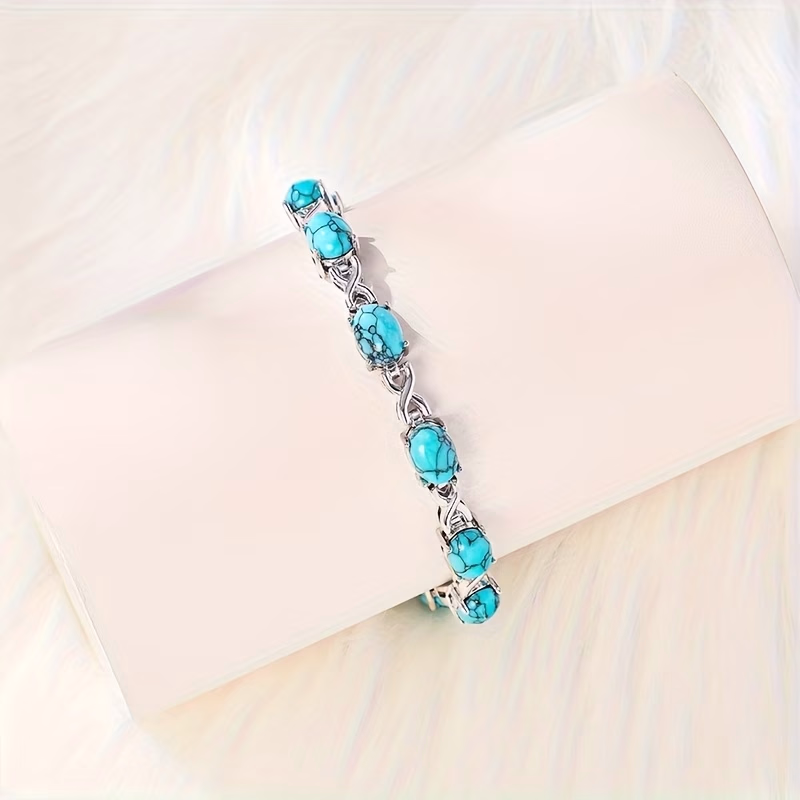 Elegant 925 Silver Turquoise Tennis Women's Bracelet – Timeless Luxury with a Pop of Color
