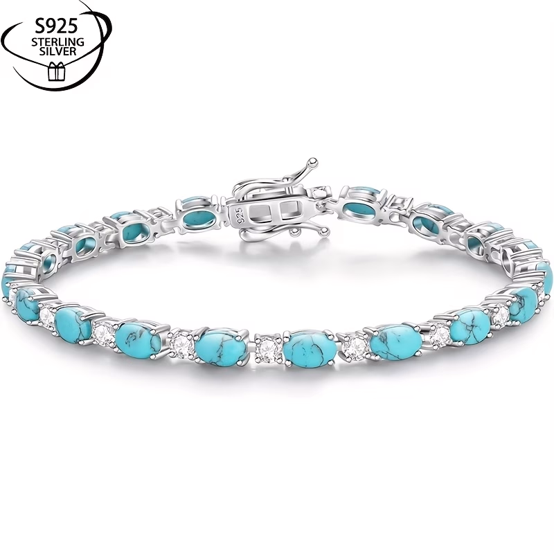 Elegant 925 Silver Turquoise Tennis Women's Bracelet – Timeless Luxury with a Pop of Color
