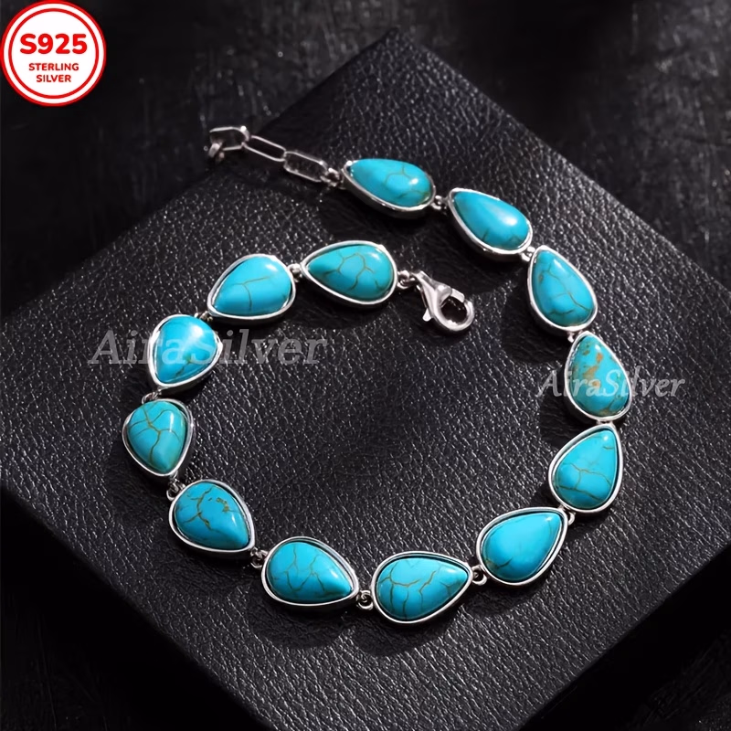 925 Silver Oval Turquoise Bracelet – A Touch of Elegance and Color