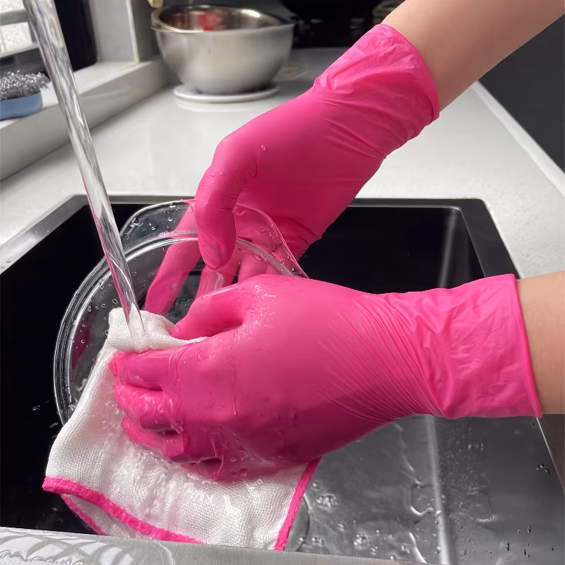 JADELOTUS 20pcs Pink Disposable Nitrile Gloves – Ideal for Household Cleaning