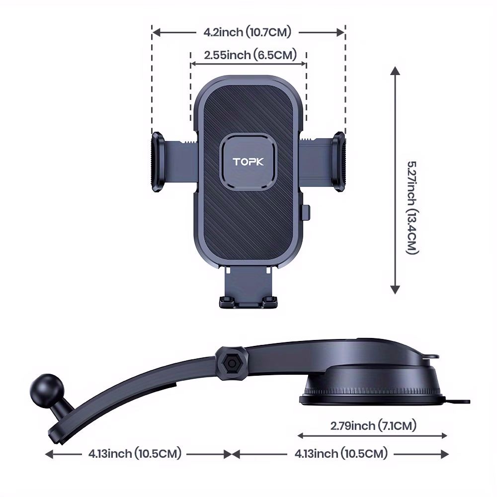 TOPK D38-C Car Phone Holder Mount – Enhanced Adjustable Phone Holder for Car Dashboard