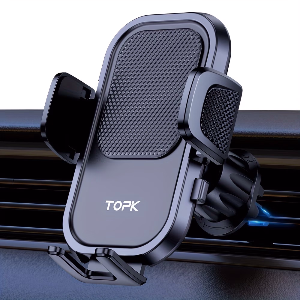 TOPK Car Phone Holder Mount – 360° Rotating Air Vent Phone Mount with Hook Clip for Secure Phone Placement