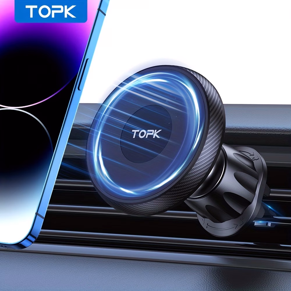 TOPK Magnetic Car Phone Holder – Powerful Magnetism with Heavy-Duty ABS Construction for Single-Hand Operation